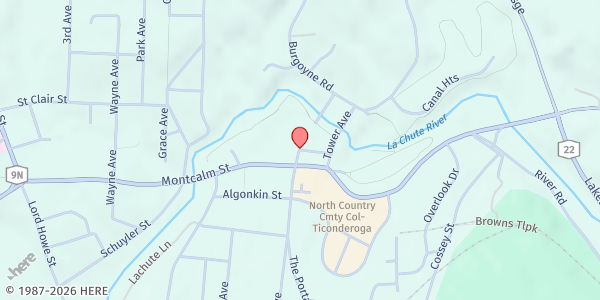 Map showing Ticonderoga Area Farmers' Market at Champlain Ave and McMormick Street, Ticonderoga, NY