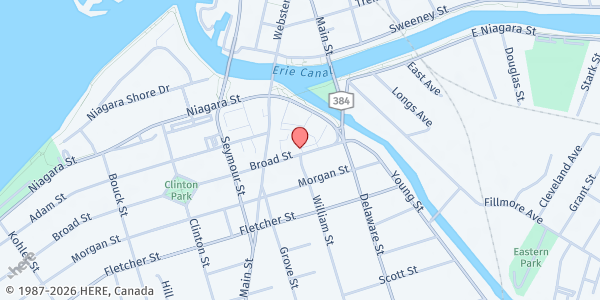 Map showing The Salvation Army of Tonawanda at 46 Broad St, Tonawanda, NY