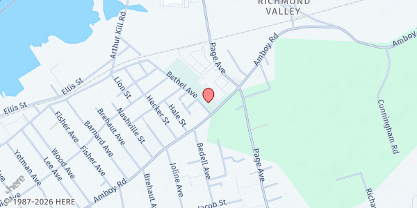 Map showing Project Hospitality @ Bethel Methodist Church at 7033 Amboy Road, Tottenville, NY