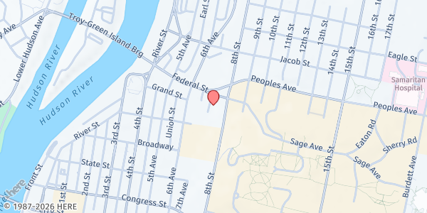 Map showing Burns Apartments at 720 Federal Street, Troy, NY