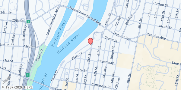 Map showing Create Community Studios Free Food Fridge at 321 River Street, Troy, NY