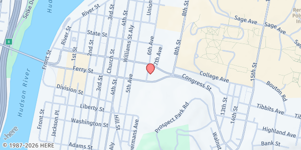 Map showing East Greenbush/Rensselaer Senior Center at 1520 6th Avenue, Troy, NY