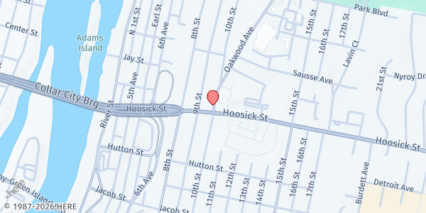 Map showing Food Pantry at Oakwood Community Center at 313 Tenth Street, Troy, NY