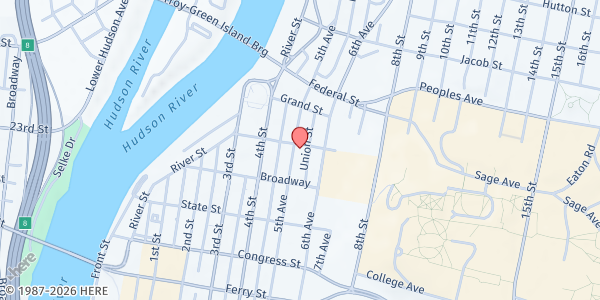 Map showing His Table Community Meal - Victorious Life Christian Church at 1838 Fifth Avenue, Troy, NY