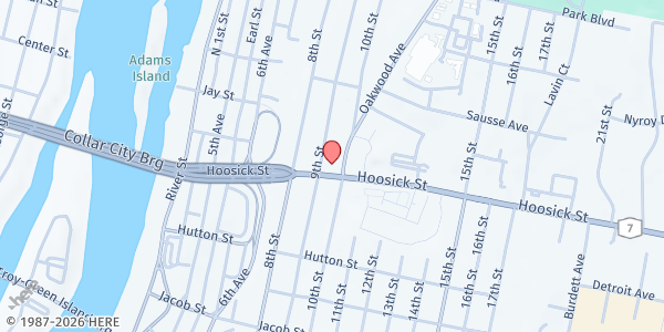 Map showing Oakwood Community Center at 313 Tenth Street, Troy, NY