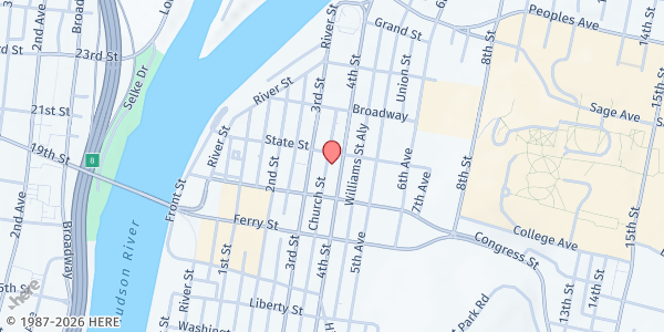 Map showing Roarke Center at 107 4th St, Troy, NY