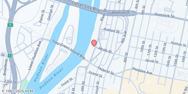Map showing Salvation Army Soup Kitchen - Troy at 410 River Street, Troy, NY
