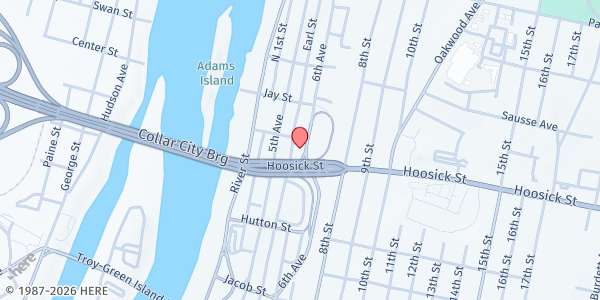 Map showing Unity House of Troy at 2431 Sixth Avenue, Troy, NY