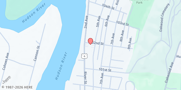 Map showing Unity House's Kathryn Allen Building at 102nd Street & 2nd Avenue, Troy, NY