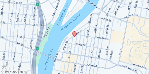 Map showing Veggie Mobile Sprout-Monument Square Apts at 2 1st Street, Troy, NY