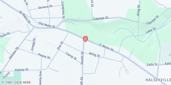 Map showing Trumansburg Food Pantry for the Town of Ulysses at 80 E. Main St., Trumansburg, NY