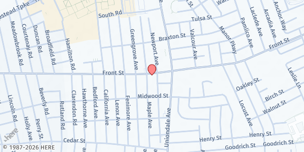 Map showing Maranatha Grace Church at 986 Front St., Uniondale, NY