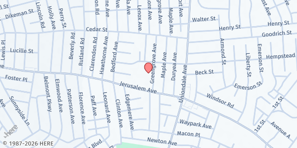 Map showing St. Martha's Social Outreach at 546 Greengrove Avenue, Uniondale, NY