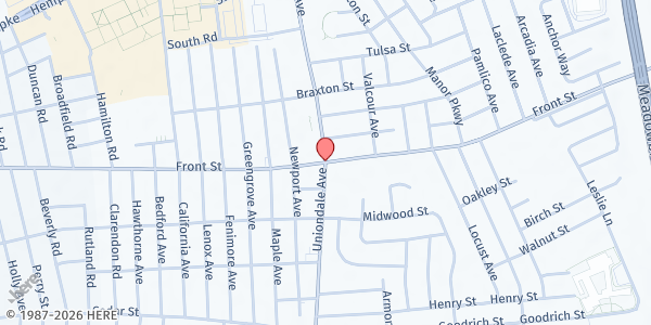 Map showing United Methodist Church of Uniondale at 60 Charles Linberg Blvd, Uniondale, NY