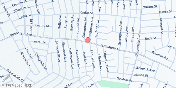 Map showing We Care/Uniondale Food Pantry at 454 Jerusalem Avenue, Uniondale, NY