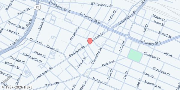 Map showing Feed Our Veterans Mobile Pantry - Utica at 205 Genesee Street, Utica, NY