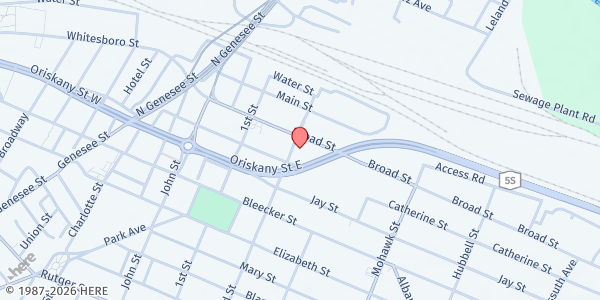 Map showing Feed Our Vets Food Pantry at 502 Broad Street, Utica, NY