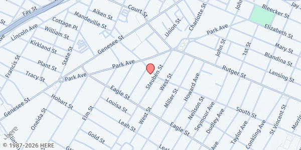 Map showing Hope House Soup Kitchen at 112 South St., Utica, NY