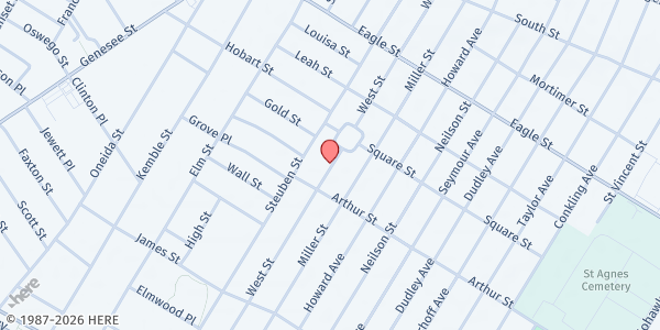 Map showing Johnson Park Center (JPC) at 26 Johnson Park, Utica, NY