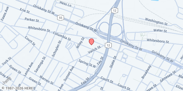 Map showing Mother Marianne West Side Soup Kitchen at 702 Columbia Street, Utica, NY