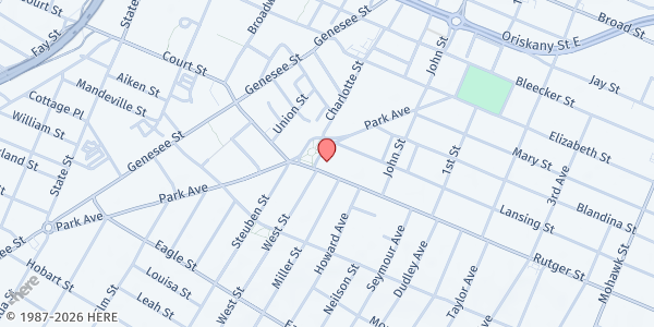 Map showing Rescue Mission of Utica Soup Kitchen at 201 Rutger St, Utica, NY