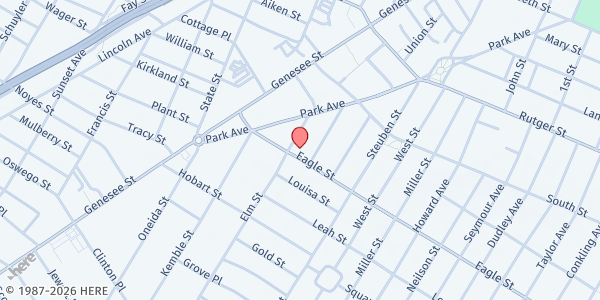 Map showing St John's Outreach Food Pantry at 1119 Elm St, Utica, NY