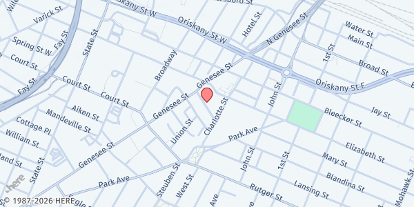 Map showing St Margaret's Food Pantry Grace Church at 19 Deverux Street, Utica, NY