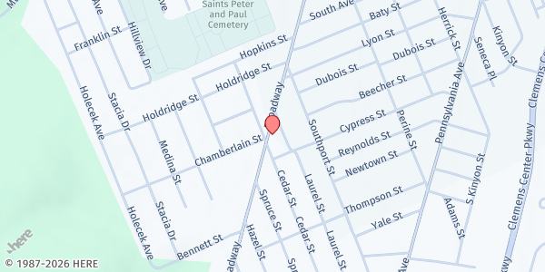 Map showing Utica Food Pantry at 729 Broadway Street, Utica, NY