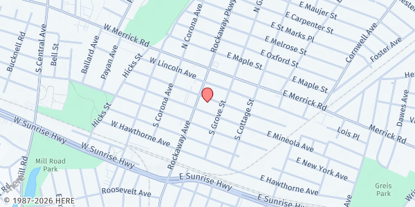 Map showing Bethlehem AOG House of Hope at 12 E. Fairview Avenue, Valley Stream, NY