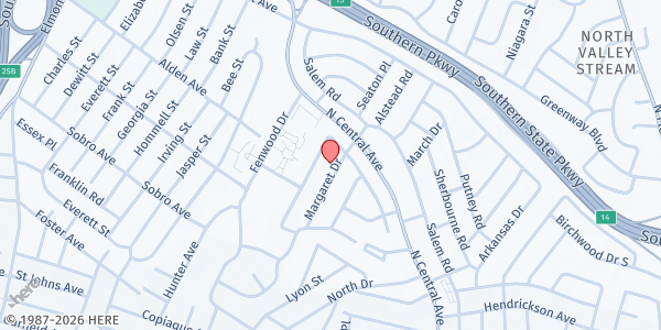 Map showing Eglise Evangelique Du Bon SA Martain at 35 MARGARET DR, Valley Stream, NY