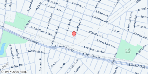 Map showing Holy Name of Mary at 65 E Jamaica Ave, Valley Stream, NY