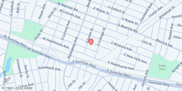 Map showing Holy Name of Mary - St. Vincent de Paul at 55 East Jamaica Avenue, Valley Stream, NY