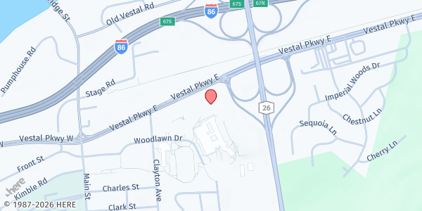 Map showing Vestal Farmers' Market - Library Parking Lot at 320 Vestal Pkwy East, Vestal, NY