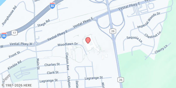 Map showing Vestal High School Community Food Pantry - Atrium Lobby at 205 Woodlawn Drive, Vestal, NY