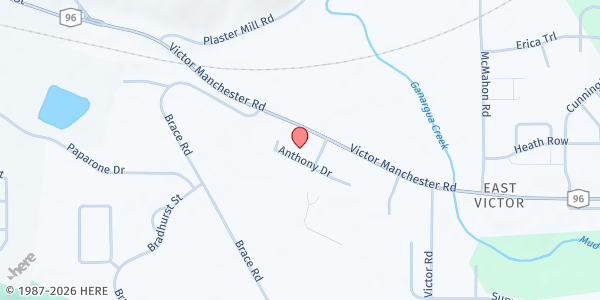 Map showing Victor- Farmington Food Cupboard at 6548 Anthony Drive, Victor, NY