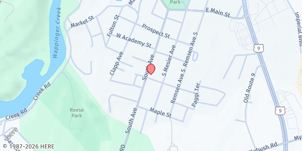 Map showing First Presbyterian Church of Wappingers Falls at 2568 South Avenue, Wappingers Falls, NY