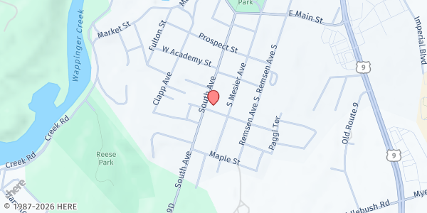 Map showing FIRST PRESBYTERIAN COMMUNITY DINNER at 2568 South Avenue, Wappingers Falls, NY