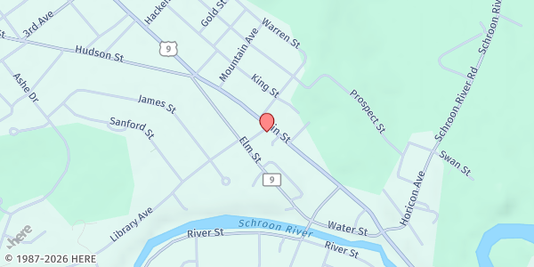 Map showing First Presbyterian Church - Warrensburg Pantry at 2 Stewart Farrar St, Warrensburg, NY