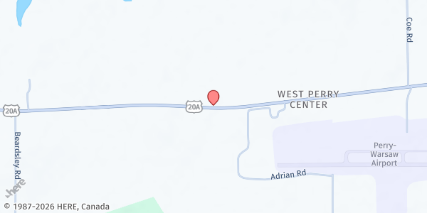 Map showing Burley Berries Farm Stand at 6335 Route 20a East, Warsaw, NY