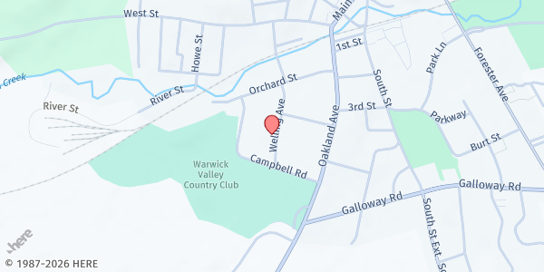 Map showing WARWICK VALLEY ECUMENICAL FOOD PANTRY at 24 Welling Avenue, Warwick, NY