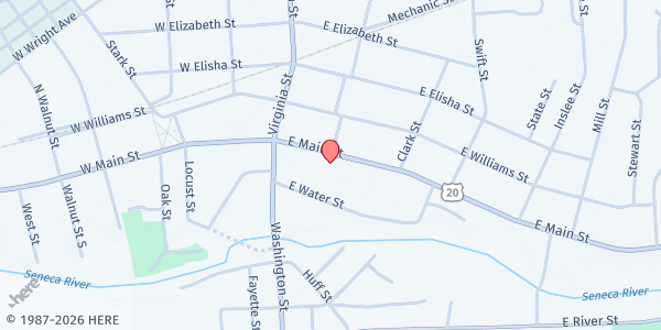 Map showing Harmony Food Pantry at 42 East Main Street, Waterloo, NY