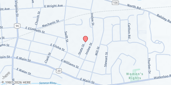 Map showing Tyre Food Pantry at 645 State Route 414, Waterloo, NY