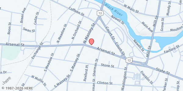Map showing Jefferson County Social Services - Watertown Office at 250 Arsenal St, Watertown, NY