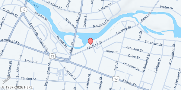 Map showing Watertown Urban Mission Food Pantry at 247 Factory Street, Watertown, NY