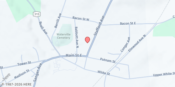 Map showing Waterville Area Food Pantry at 145 Stafford Ave N., Waterville, NY
