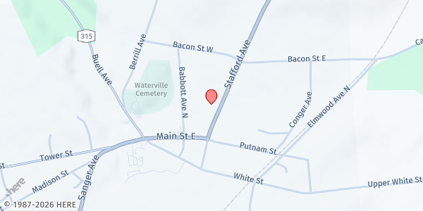 Map showing Waterville Area Food Pantry at 145 N. Stafford Avenue, Waterville, NY