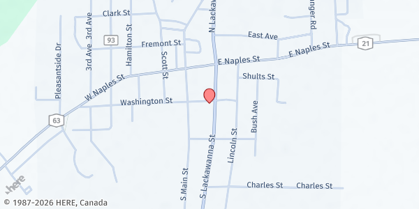 Map showing Wayland Food Pantry at Lighthouse at 101 S. Lackawanna St., Wayland, NY