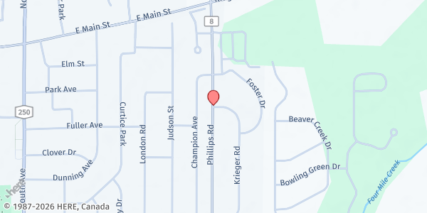 Map showing Curbside Market-Phillips Village at 100 Krieger Rd., Webster, NY