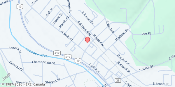 Map showing Salvation Army Emergency Food Pantry - Food Distribution Center at 25 E Pearl St, Wellsville, NY