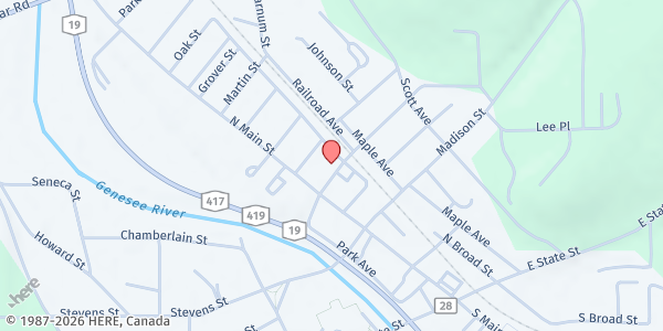 Map showing Salvation Army- Wellsville at 25 E Pearl St, Wellsville, NY